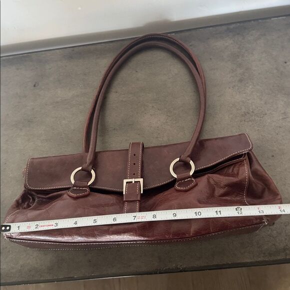 VINTAGE Helen Welsh Brown Leather Shoulder Handbag Silver-Tone Casual Baguette - Picture 5 of 12